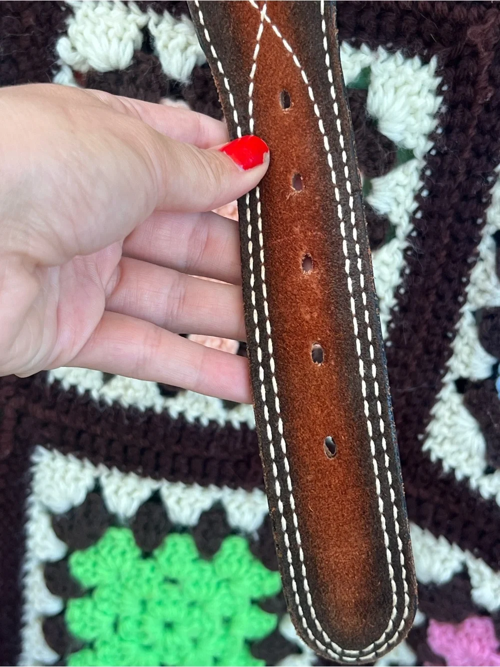 Vintage Brown Leather Belt Strap Size 36 Western Contrast Stitch USA No Buckle